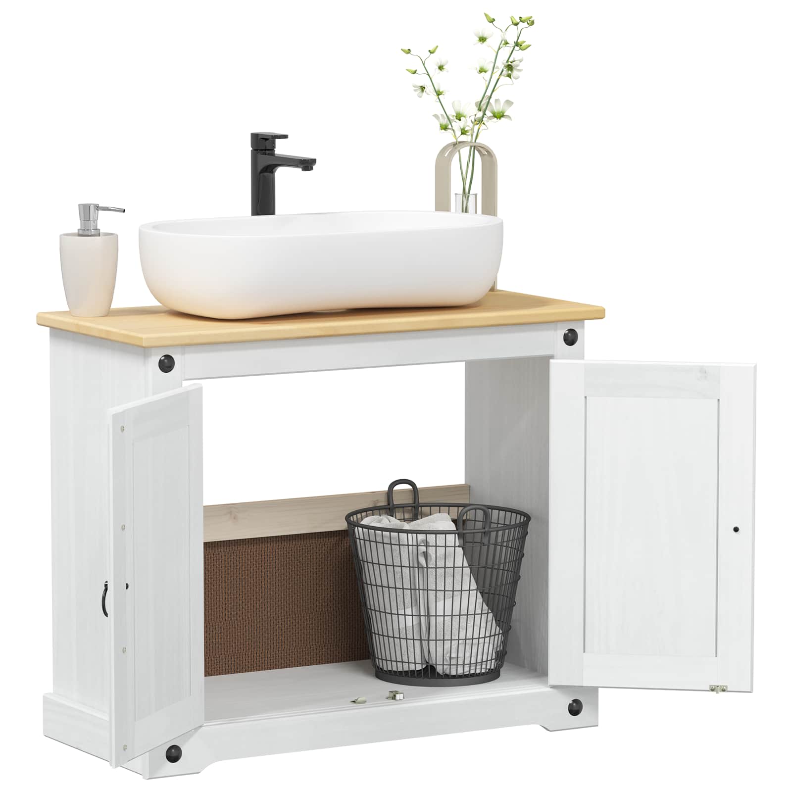 Armadio sottolavello Bianco 73 x 33 x 60 cm Pino massello | homemem39