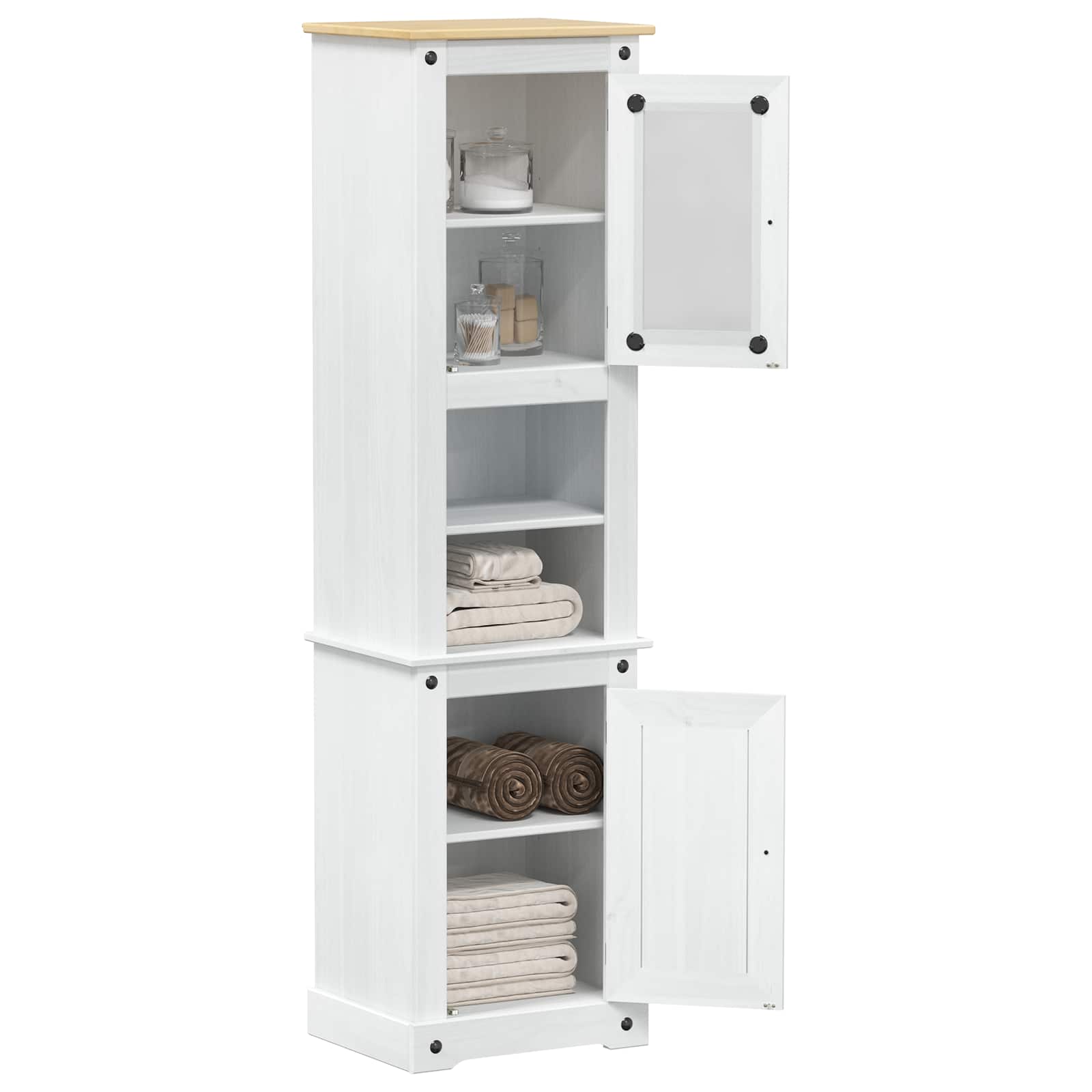 Mobile da Bagno con porta Bianco 50 x 40 x 185 cm Pino massello | homemem39
