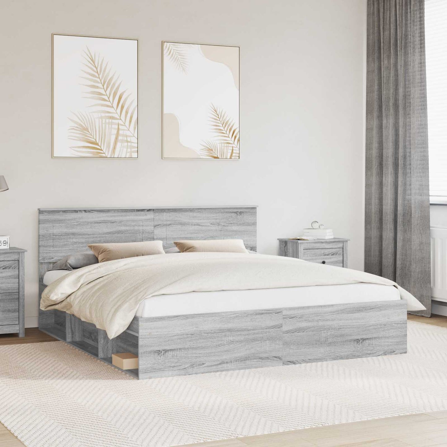 Struttura del letto con testiera Grigio Sonoma 180 x 200 cm | homemem39