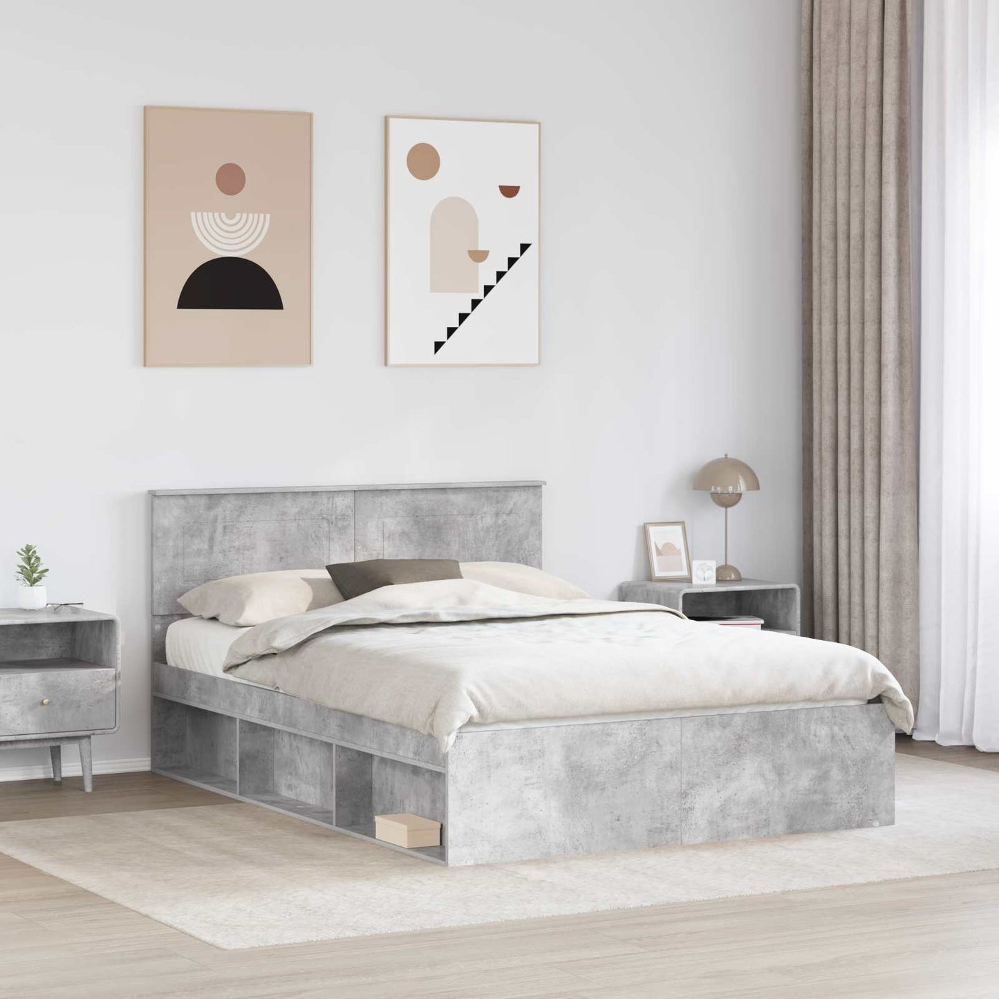 Struttura del letto Calcestruzzo 140 x 190 cm Legno multistrato | homemem39