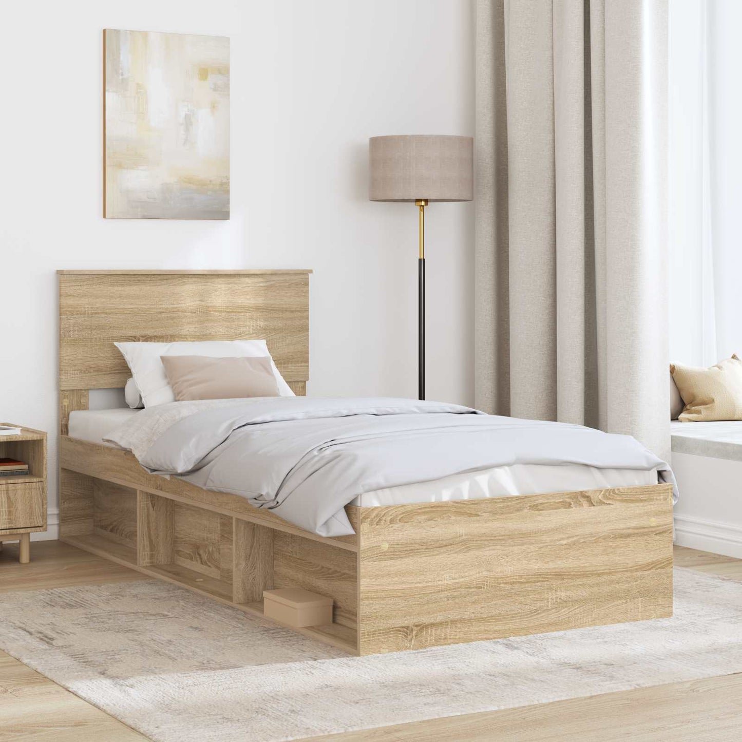 Struttura del letto Rovere Sonoma 75 x 190 cm Legno multistrato | homemem39