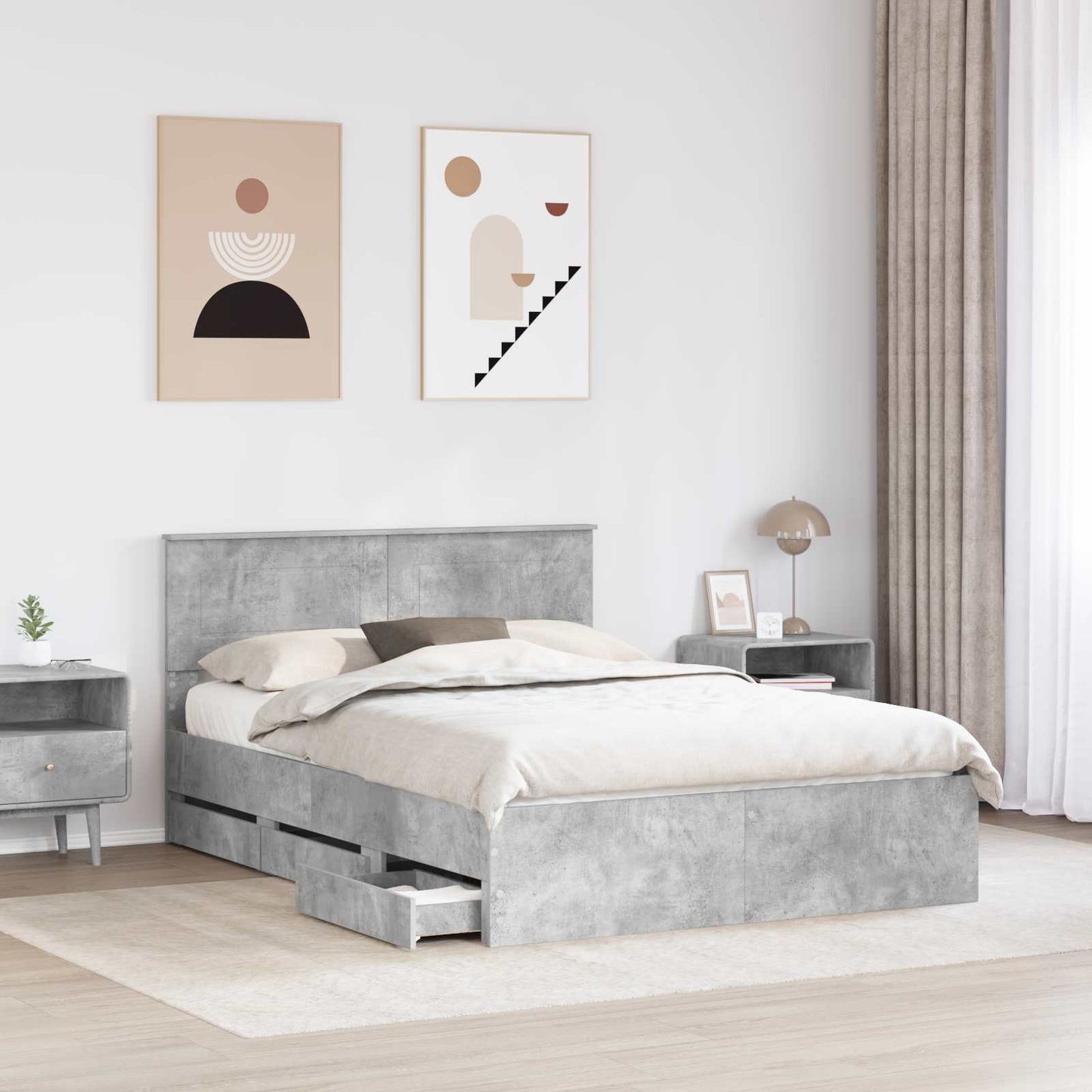 Struttura del letto con cassetto Grigio cemento 140 x 200 cm