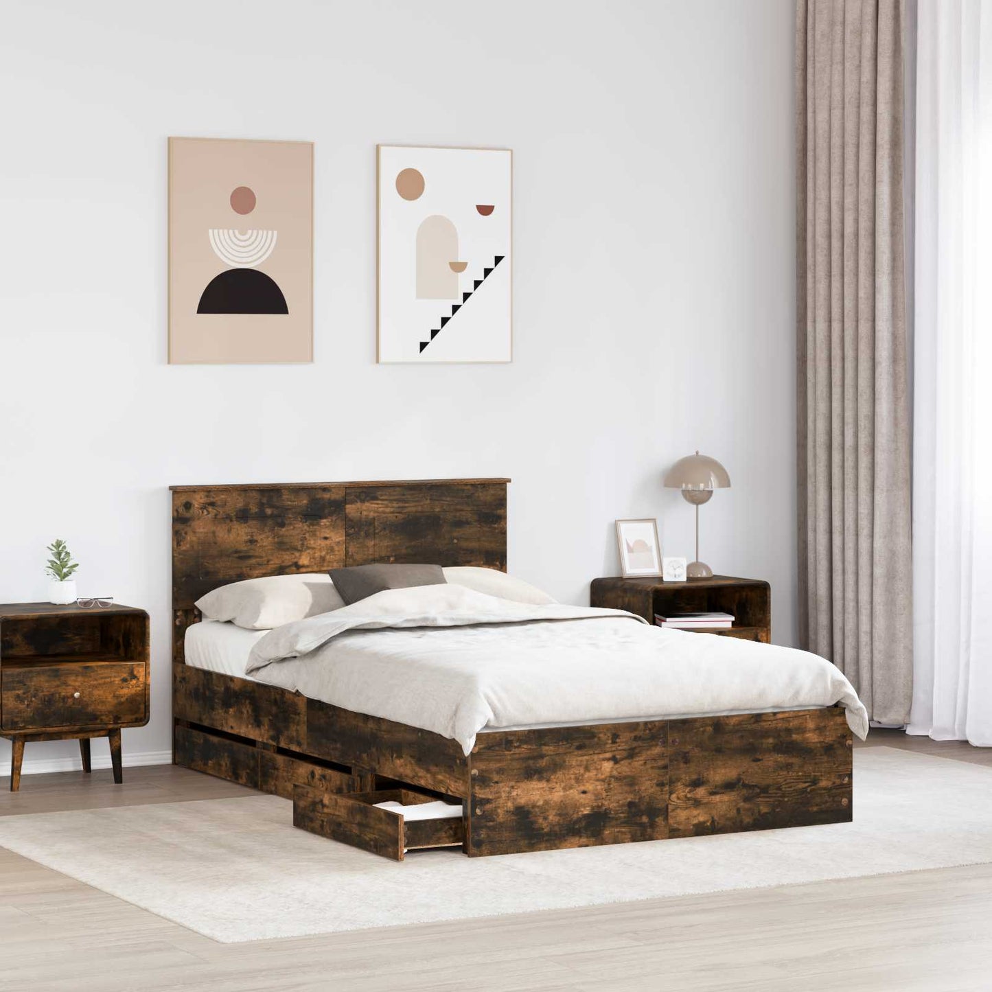 Struttura del letto con cassetto Rovere fumé 135 x 190 cm