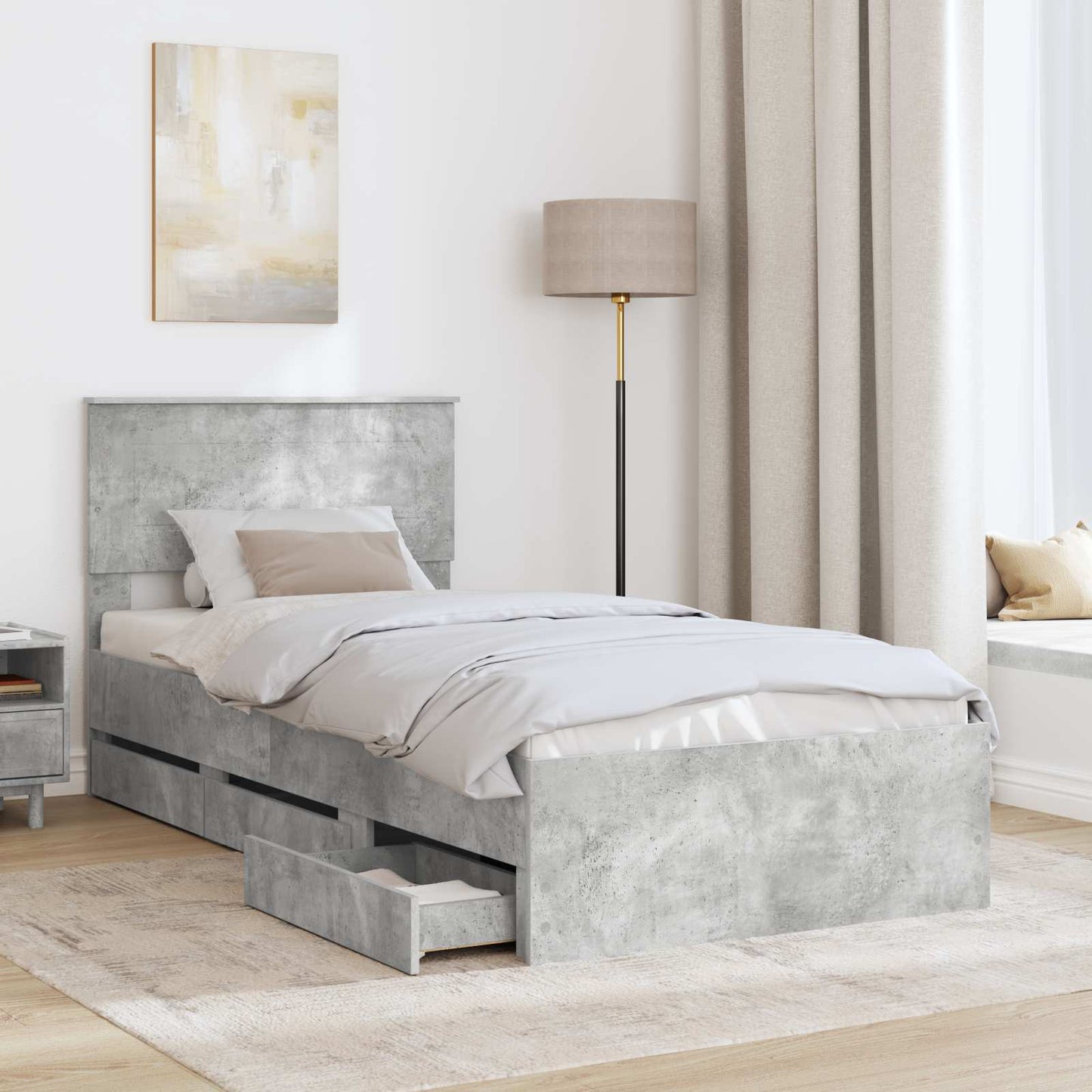 Struttura del letto con cassetto Grigio cemento 100 x 200 cm