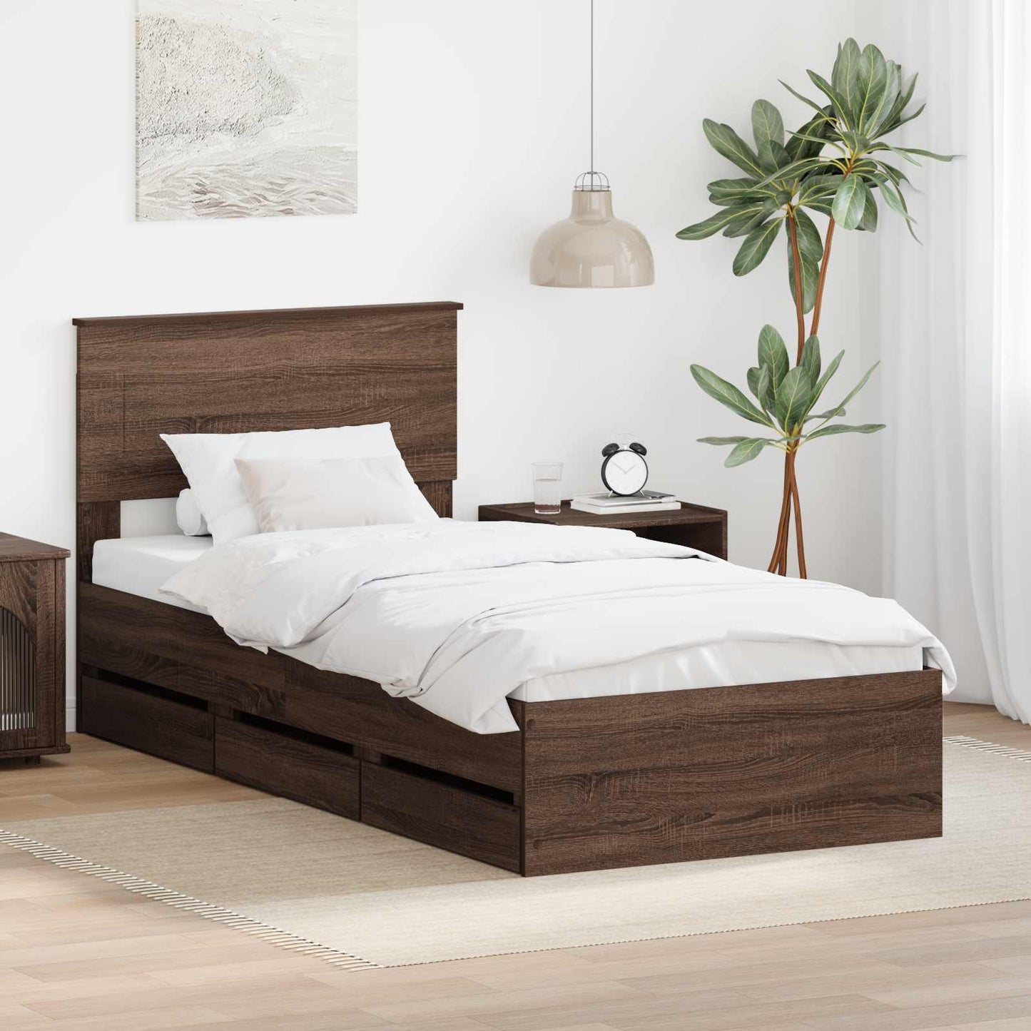 Struttura del letto con cassetto Rovere Marrone 75 x 190 cm