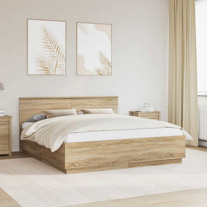 Struttura del letto con strisce LED Rovere Sonoma 200 x 200 cm