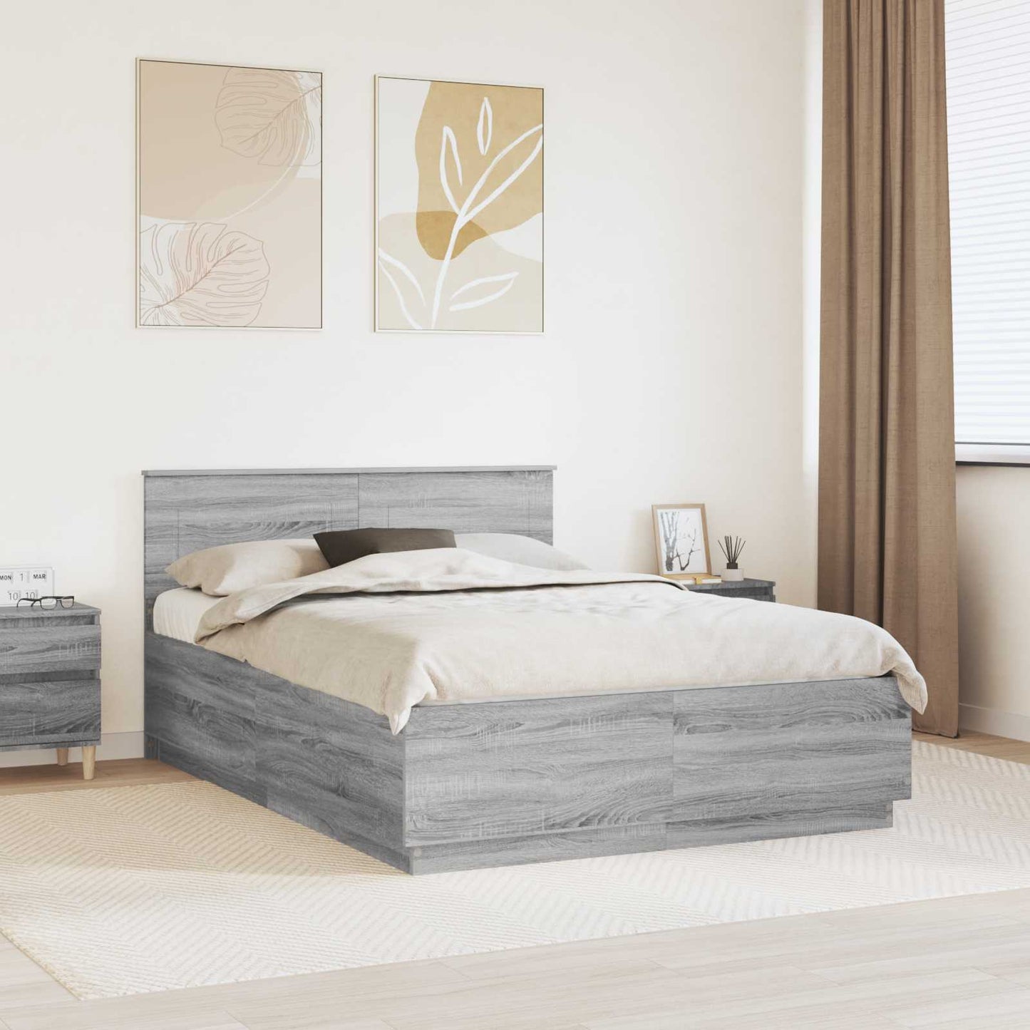 Struttura del letto con strisce LED Grigio Sonoma 150 x 200 cm