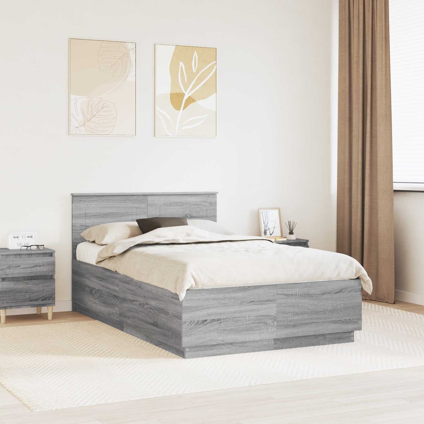 Struttura del letto con testiera Grigio Sonoma 135 x 190 cm