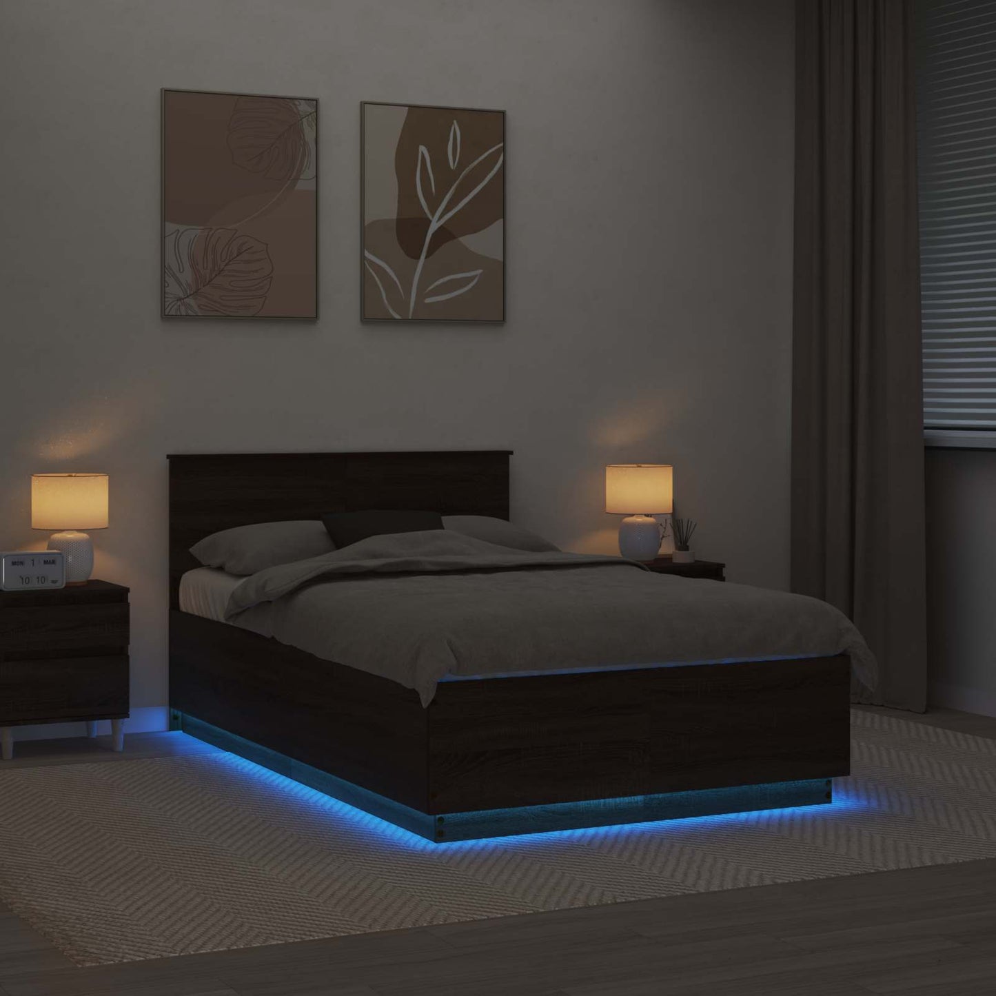 Struttura del letto con testiera Rovere Marrone 135 x 190 cm