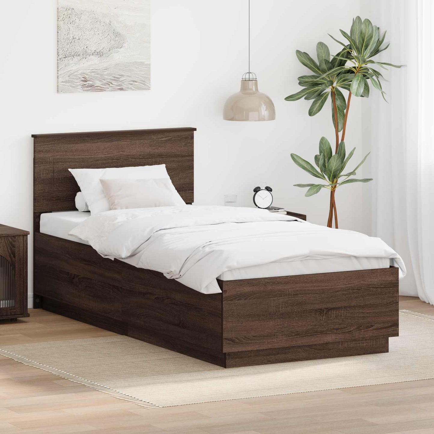Struttura del letto con testiera Rovere Marrone 70 x 190 cm