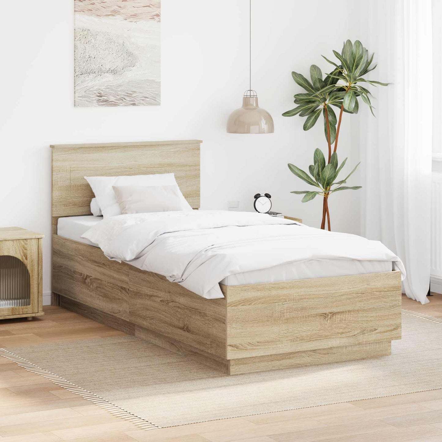 Struttura del letto con testiera Rovere Sonoma 100 x 200 cm