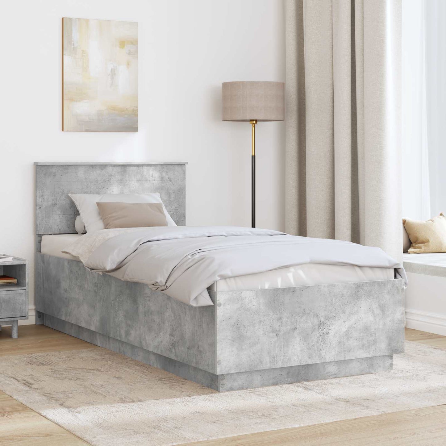 Struttura del letto con testiera Grigio cemento 90 x 190 cm