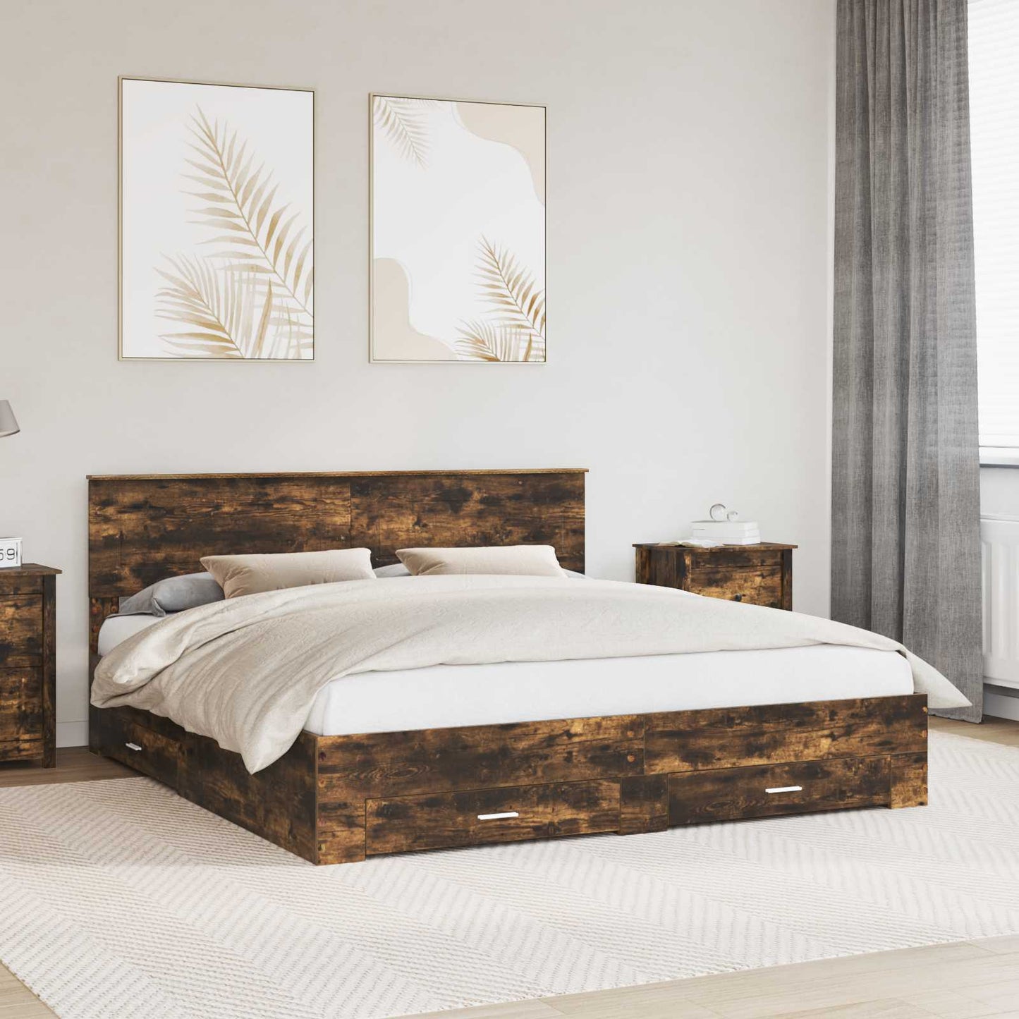 Struttura del letto Rovere fumé 200 x 200 cm Legno multistrato | homemem39