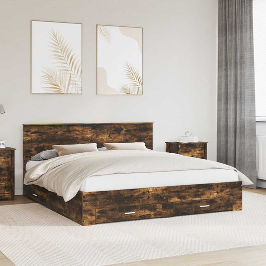 Struttura del letto Rovere fumé 200 x 200 cm Legno multistrato | homemem39