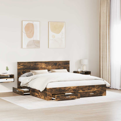 Struttura del letto Rovere fumé 200 x 200 cm Legno multistrato | homemem39