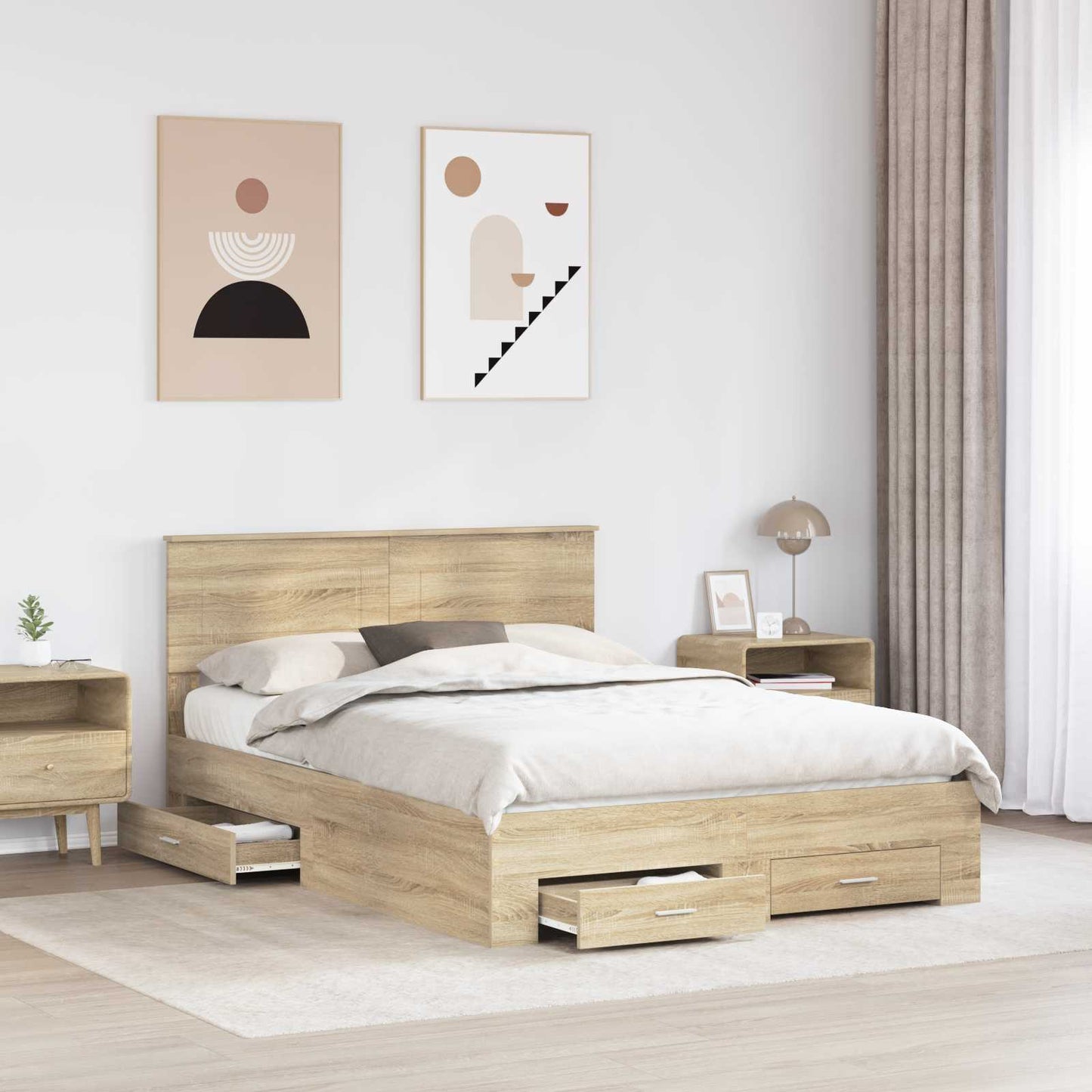 Struttura del letto con testiera Rovere Sonoma 140 x 190 cm | homemem39