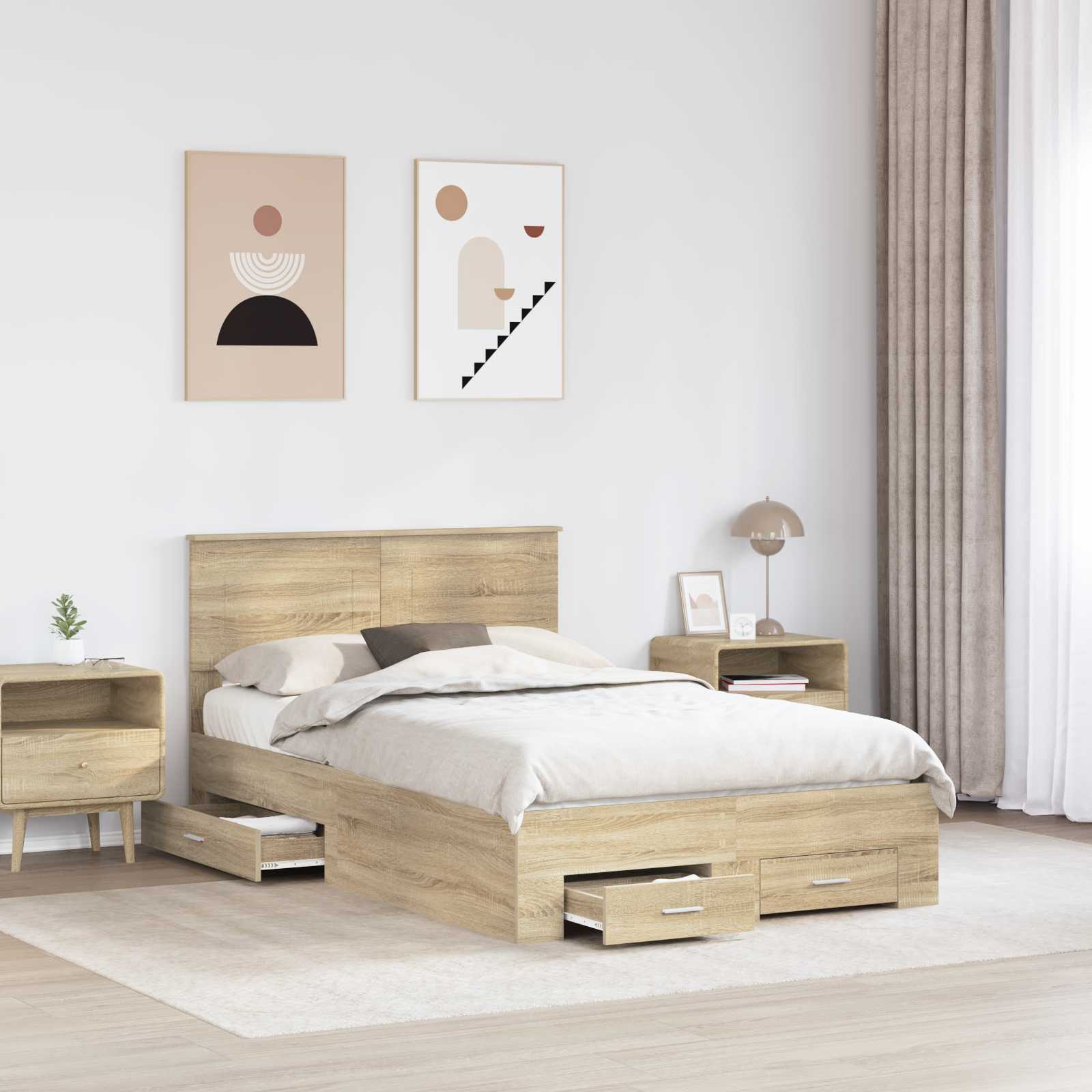 Struttura del letto con testiera Rovere Sonoma 135 x 190 cm | homemem39