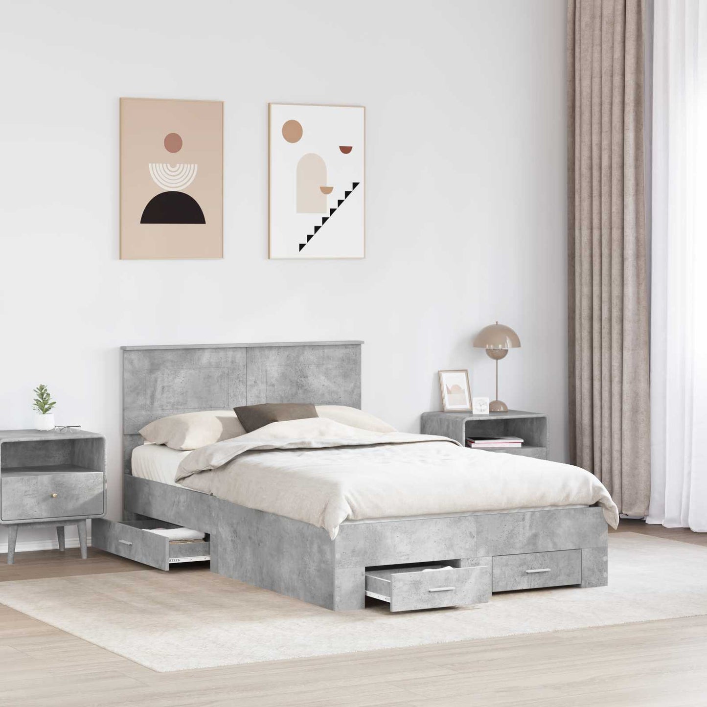 Struttura del letto con testiera Grigio cemento 135 x 190 cm | homemem39