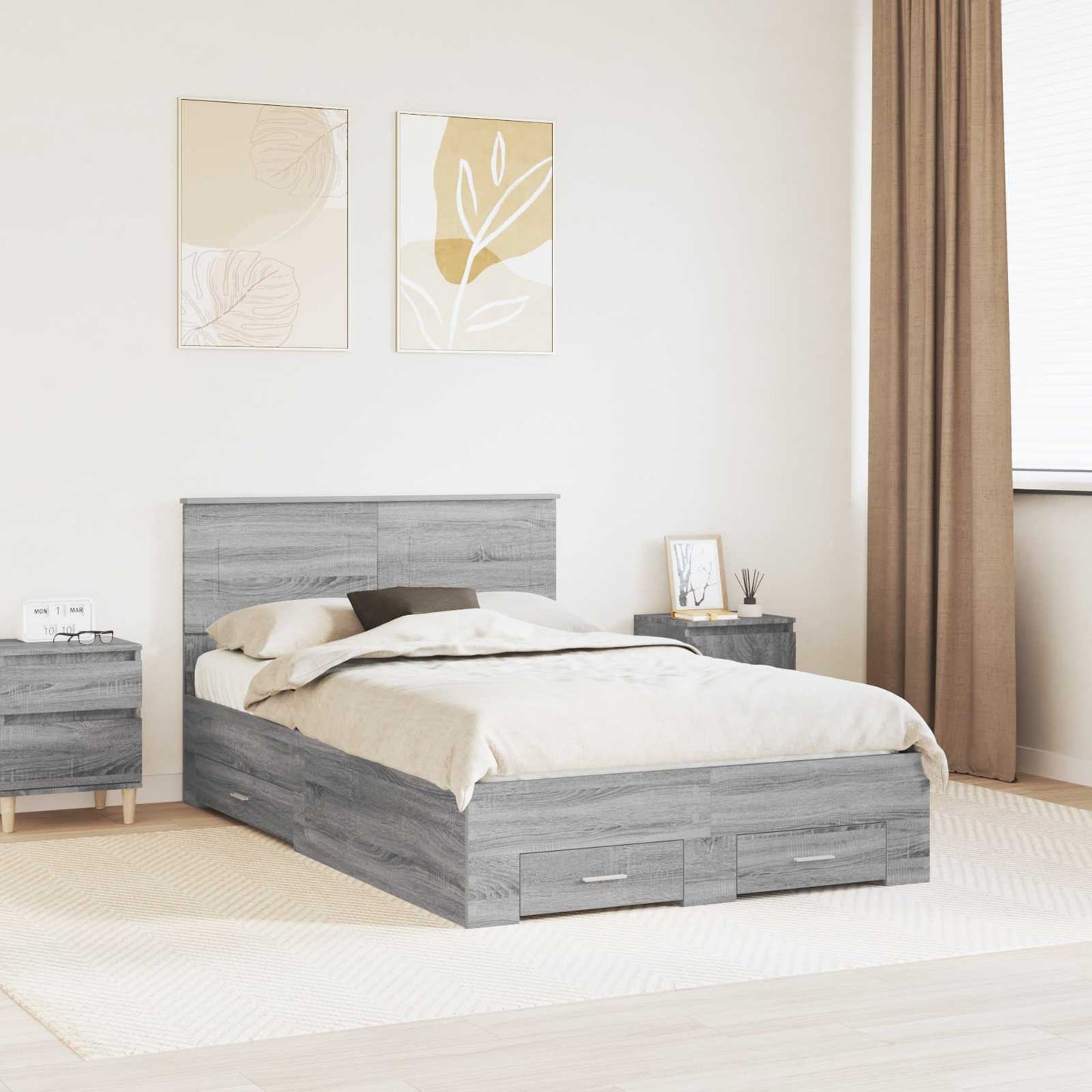 Struttura del letto con testiera Grigio Sonoma 135 x 190 cm | homemem39