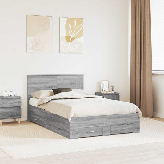 Struttura del letto con testiera Grigio Sonoma 135 x 190 cm | homemem39