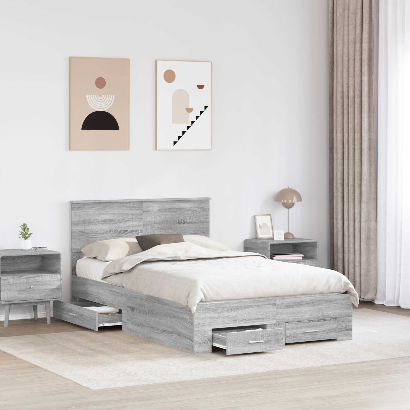 Struttura del letto con testiera Grigio Sonoma 135 x 190 cm | homemem39