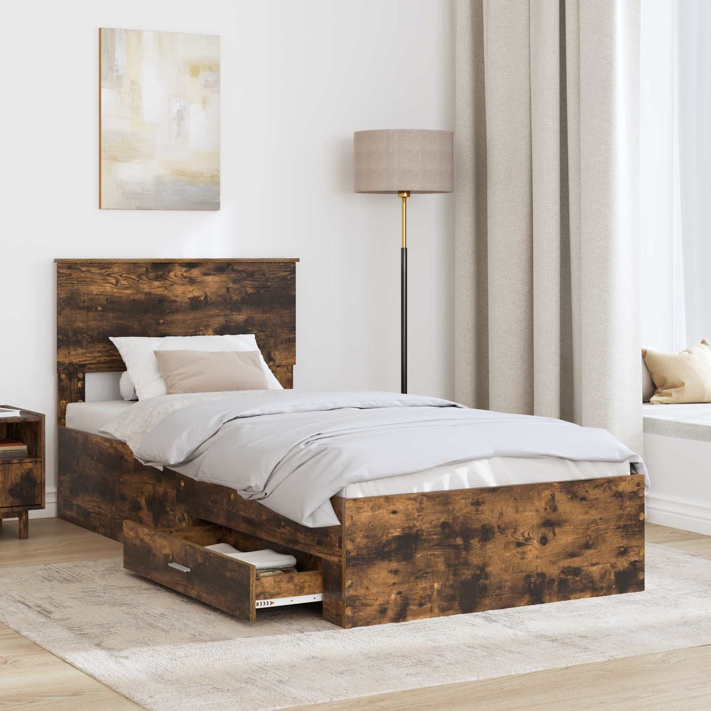 Struttura del letto Rovere fumé 100 x 200 cm Legno multistrato | homemem39