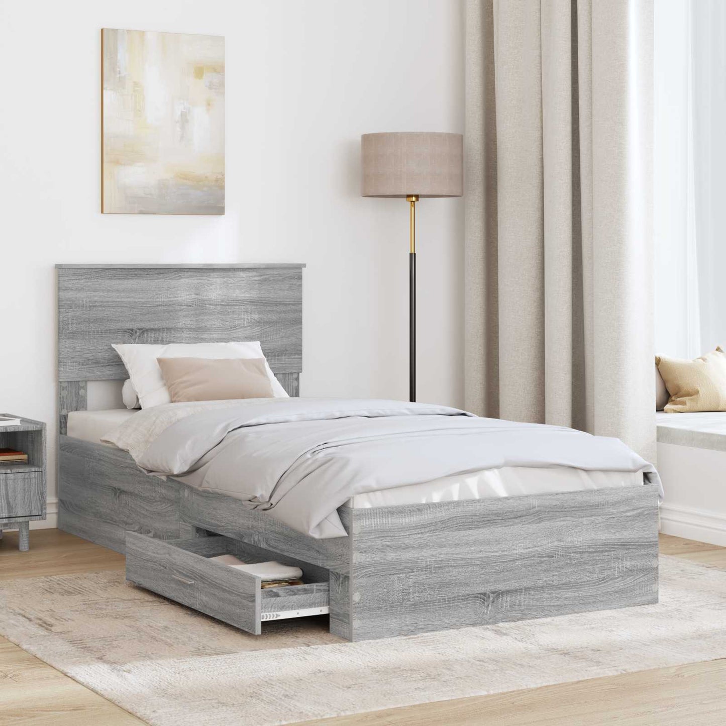 Struttura del letto con testiera Grigio Sonoma 100 x 200 cm | homemem39