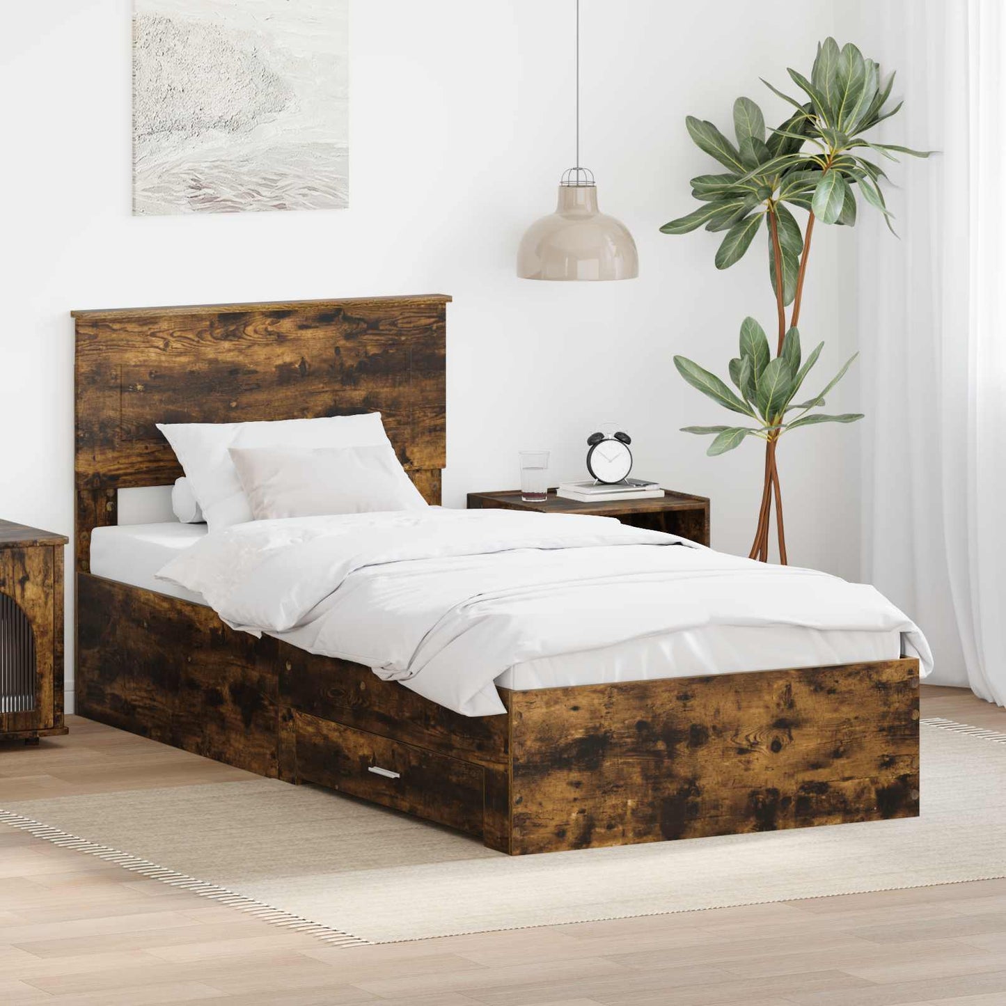Struttura del letto Rovere fumé 90 x 190 cm Legno multistrato | homemem39