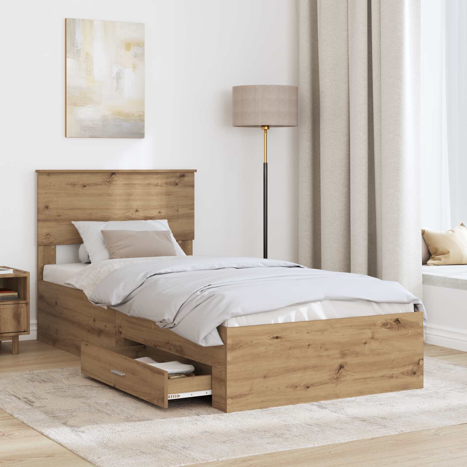 Struttura del letto con cassetto Rovere artigianale 90 x 200 cm | homemem39