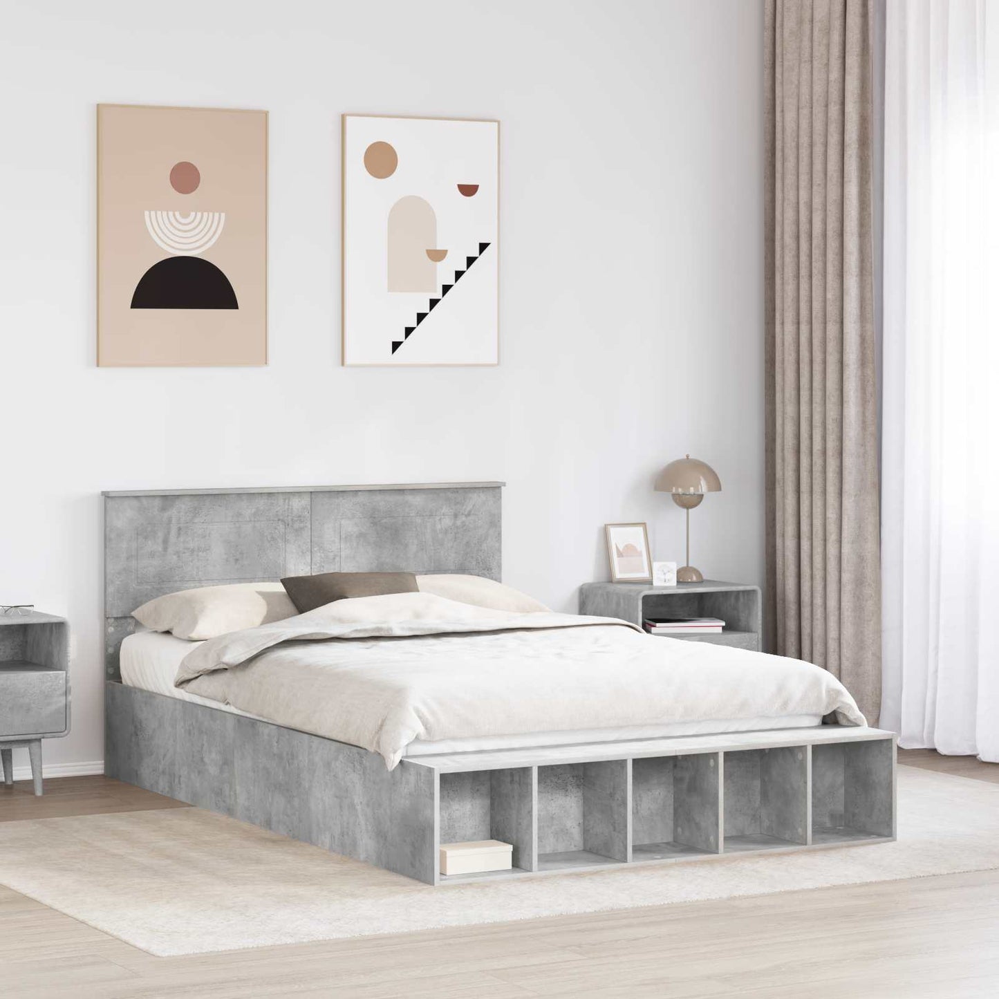 Struttura del letto con lo scaffale Grigio cemento 150 x 200 cm