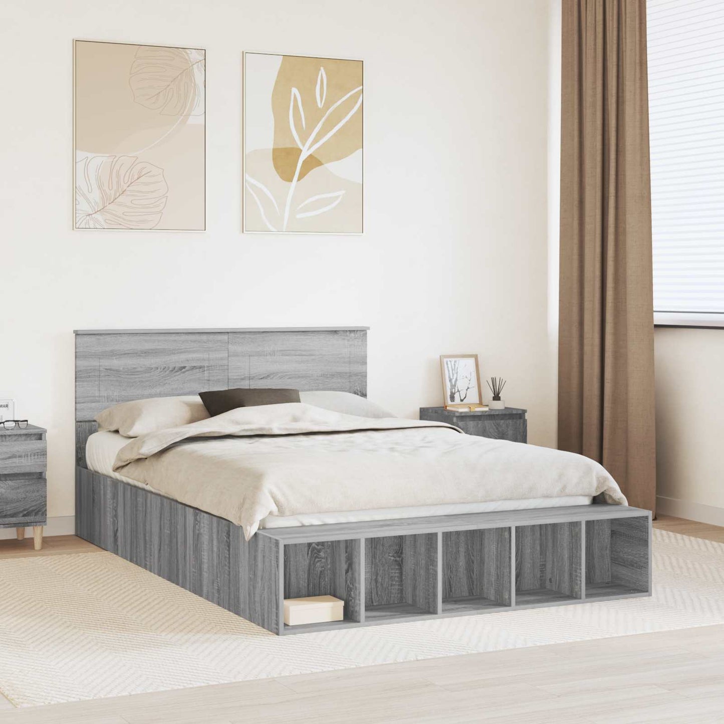 Struttura del letto con lo scaffale Grigio Sonoma 150 x 200 cm