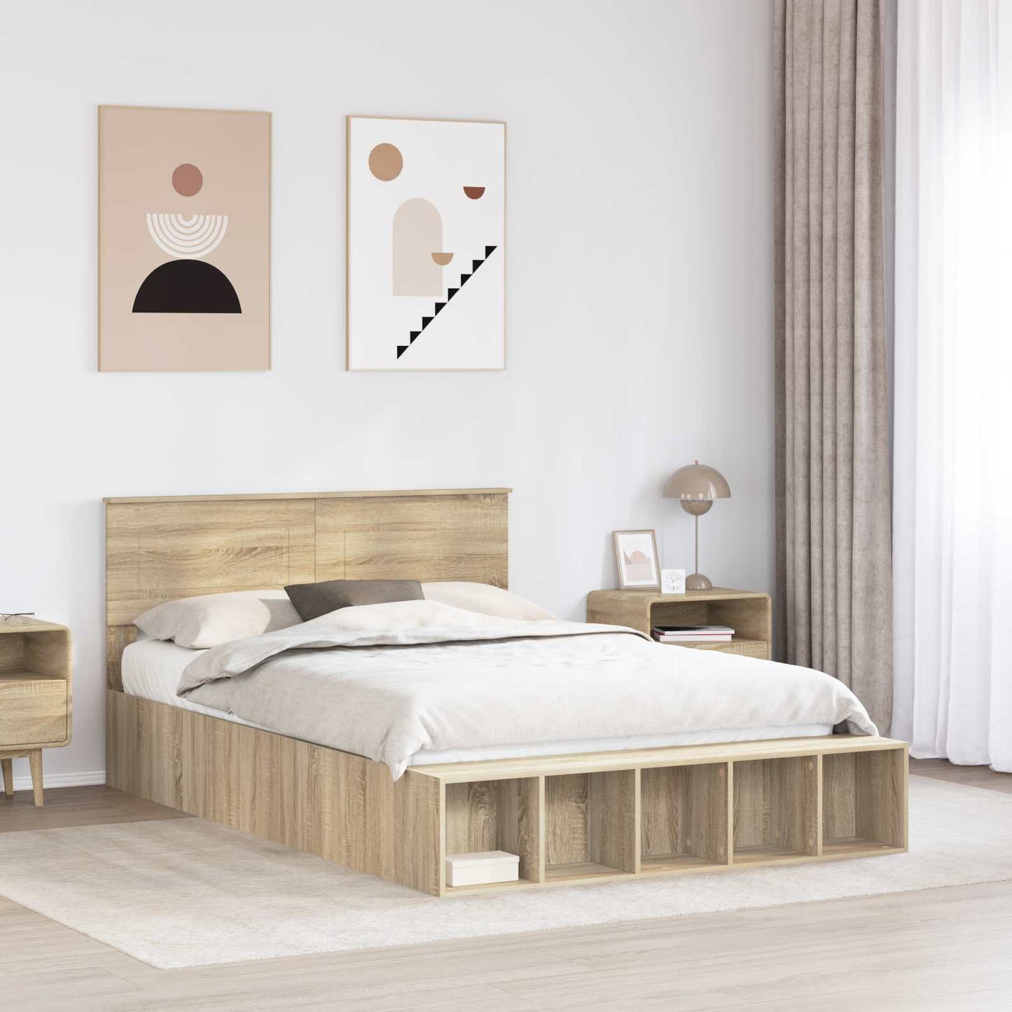 Struttura del letto con lo scaffale Rovere Sonoma 140 x 190 cm