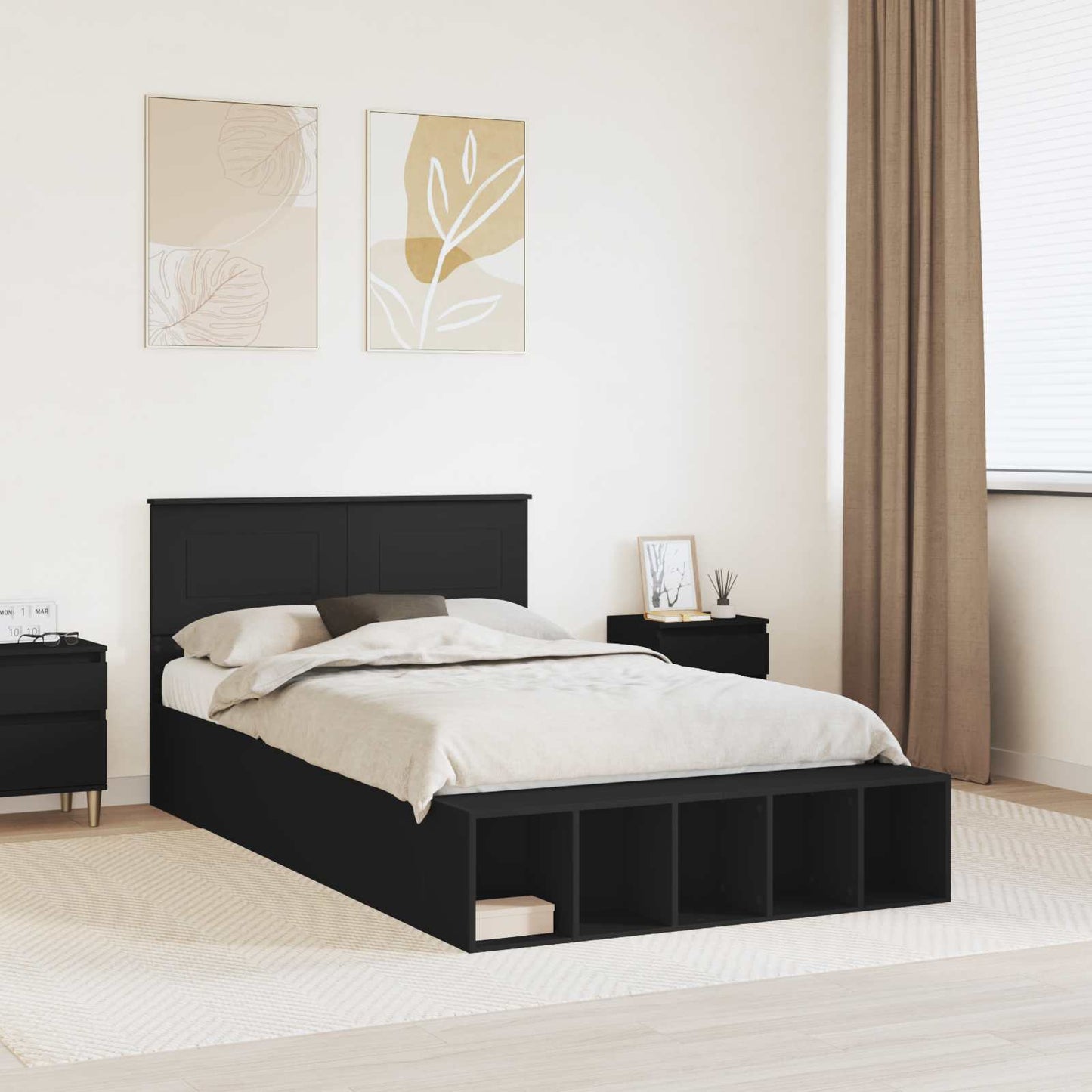 Struttura del letto Nero 135 x 190 cm Legno multistrato