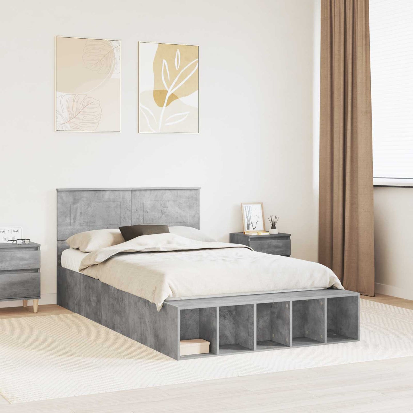 Struttura del letto con lo scaffale Grigio cemento 135 x 190 cm
