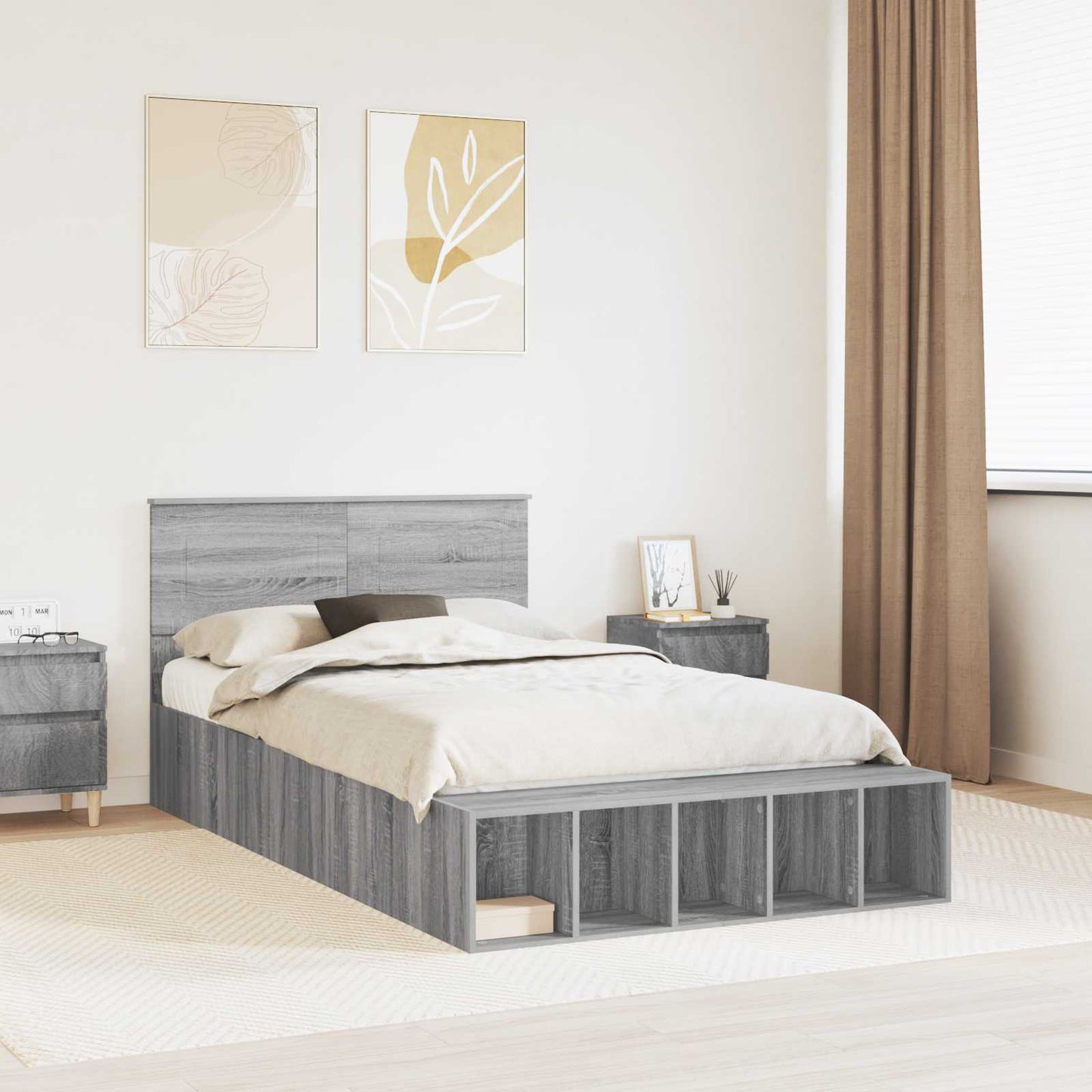 Struttura del letto con lo scaffale Grigio Sonoma 120 x 190 cm