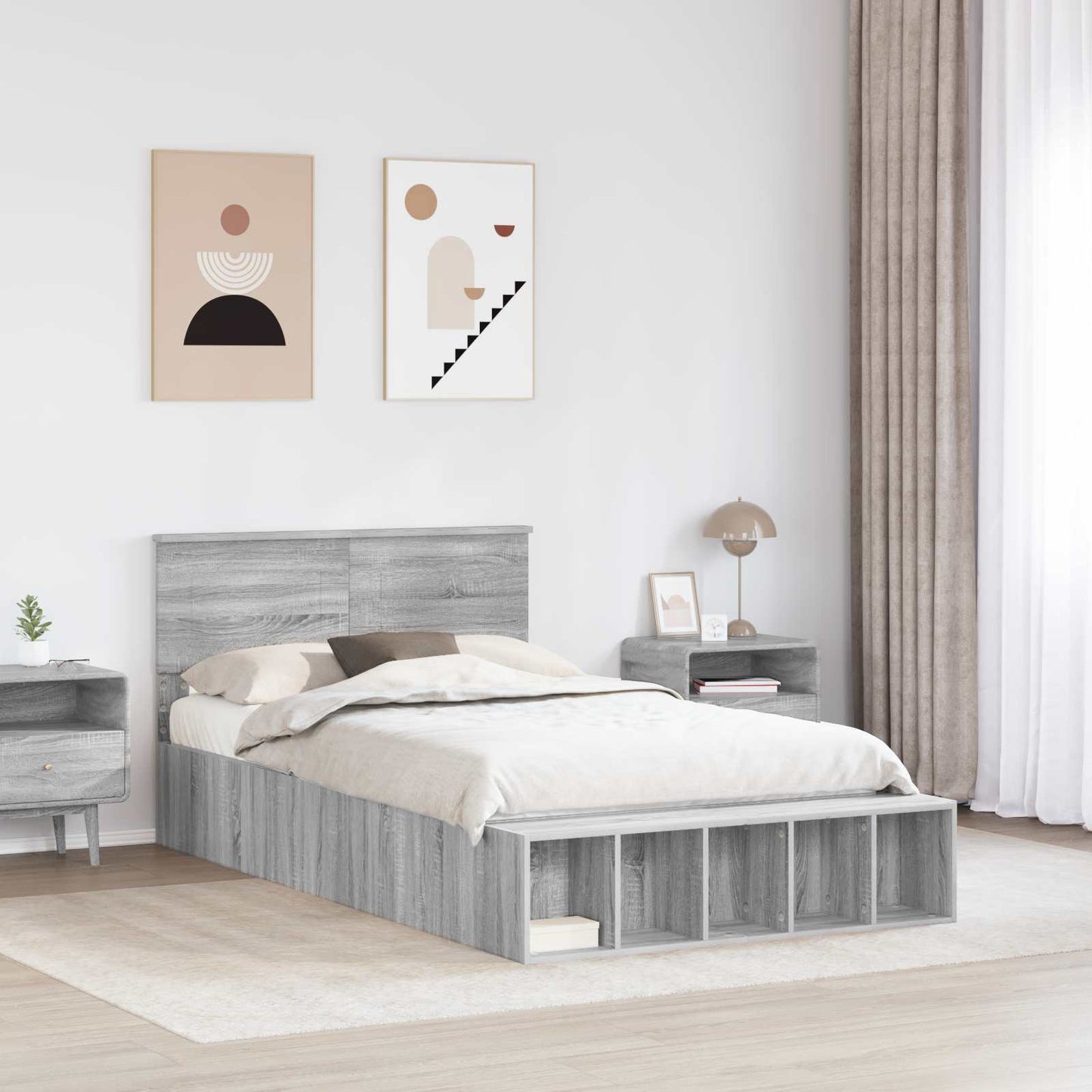 Struttura del letto con lo scaffale Grigio Sonoma 120 x 190 cm
