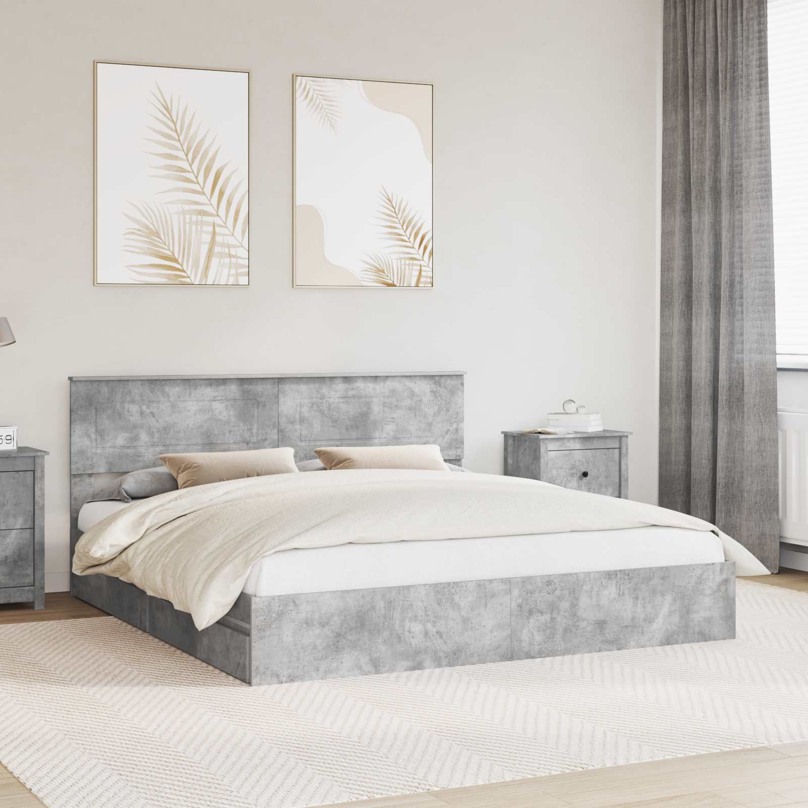 Letto con Contenitore con testiera Grigio cemento 200 x 200 cm | homemem39