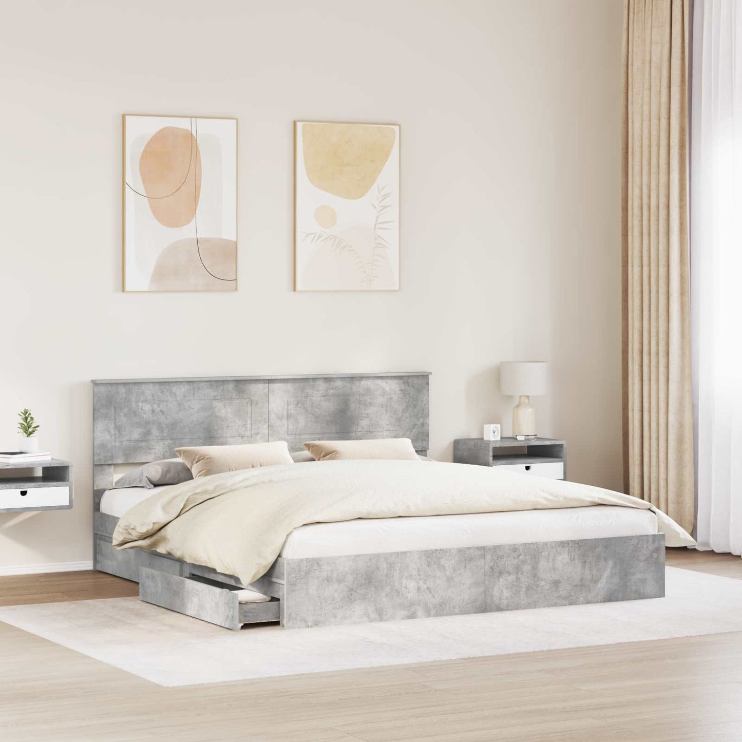Letto con Contenitore con testiera Grigio cemento 200 x 200 cm | homemem39