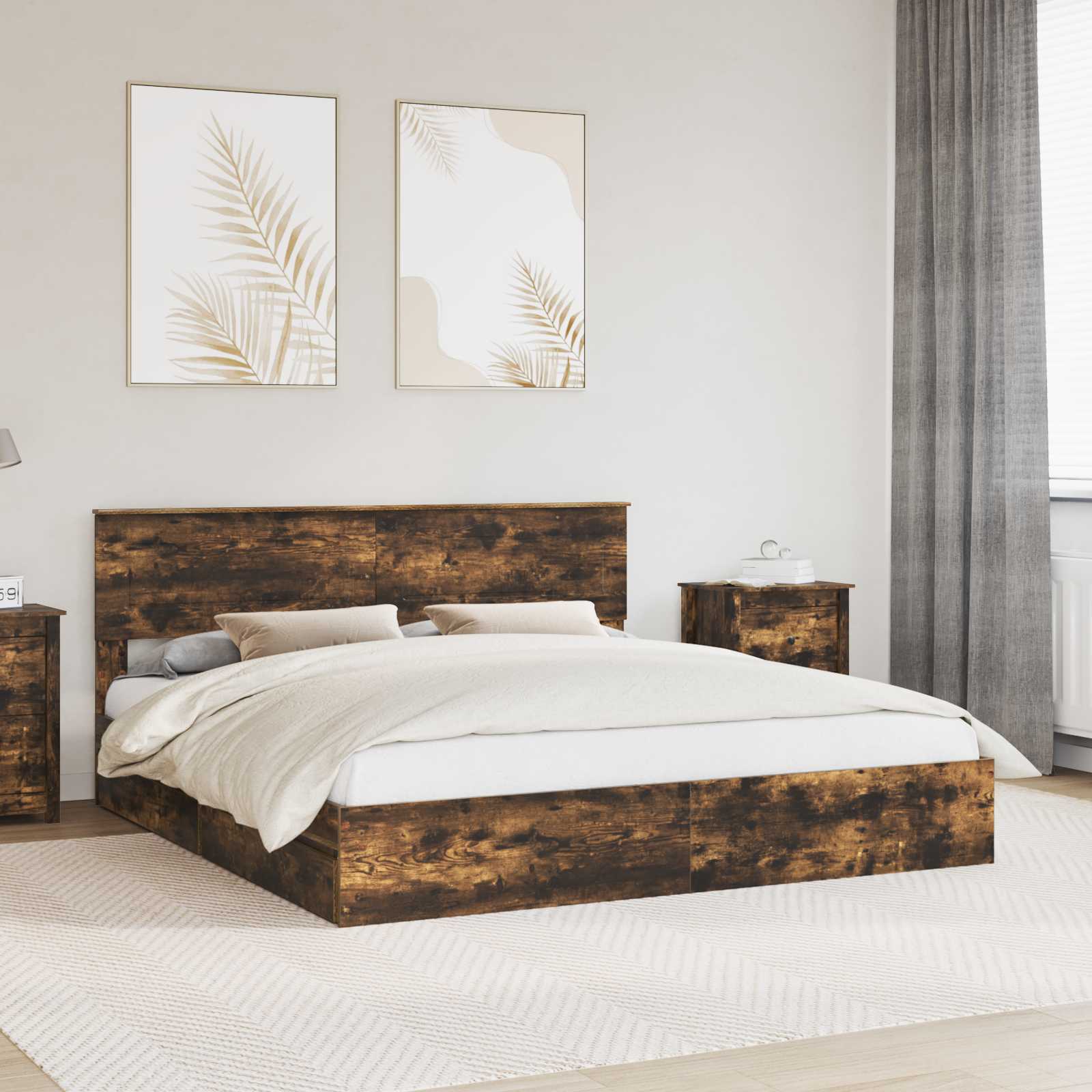 Letto con Contenitore con testiera Rovere fumé 180 x 200 cm | homemem39