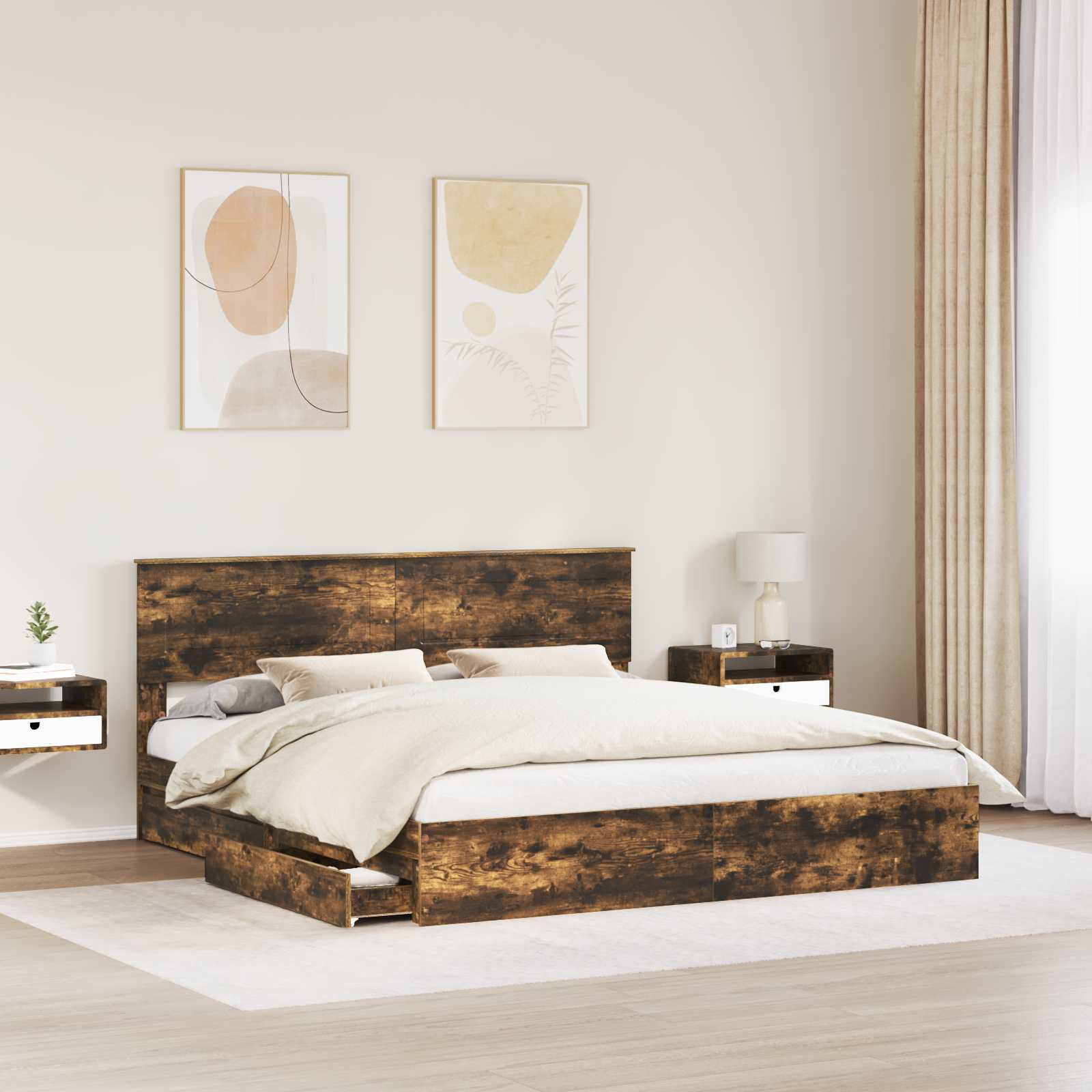 Letto con Contenitore con testiera Rovere fumé 180 x 200 cm | homemem39