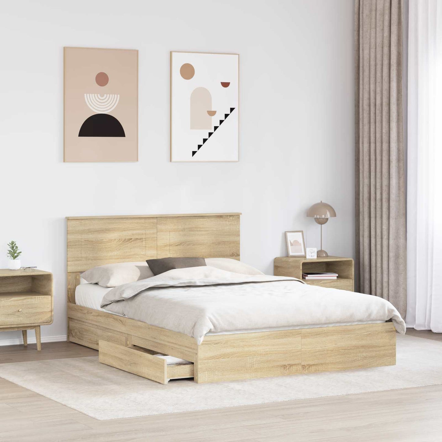 Letto con Contenitore con testiera Rovere Sonoma 160 x 200 cm | homemem39