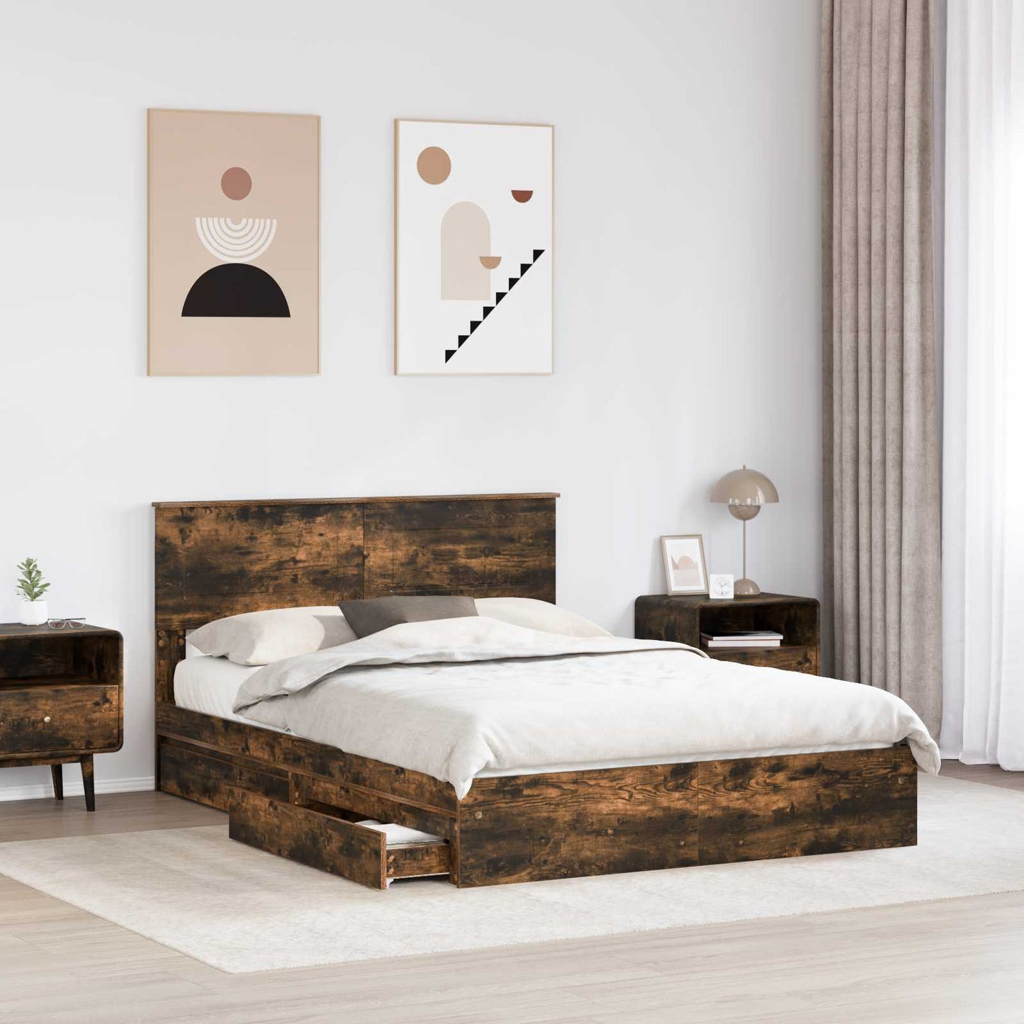 Letto con Contenitore con testiera Rovere fumé 160 x 200 cm | homemem39