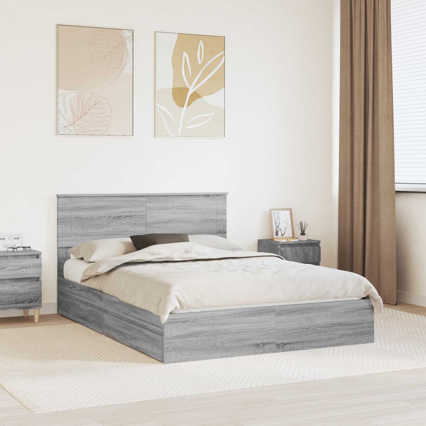 Letto con Contenitore con testiera Grigio Sonoma 150 x 200 cm | homemem39