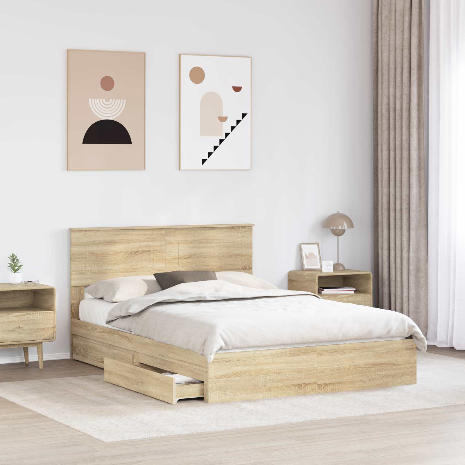 Letto con Contenitore con testiera Rovere Sonoma 140 x 190 cm | homemem39