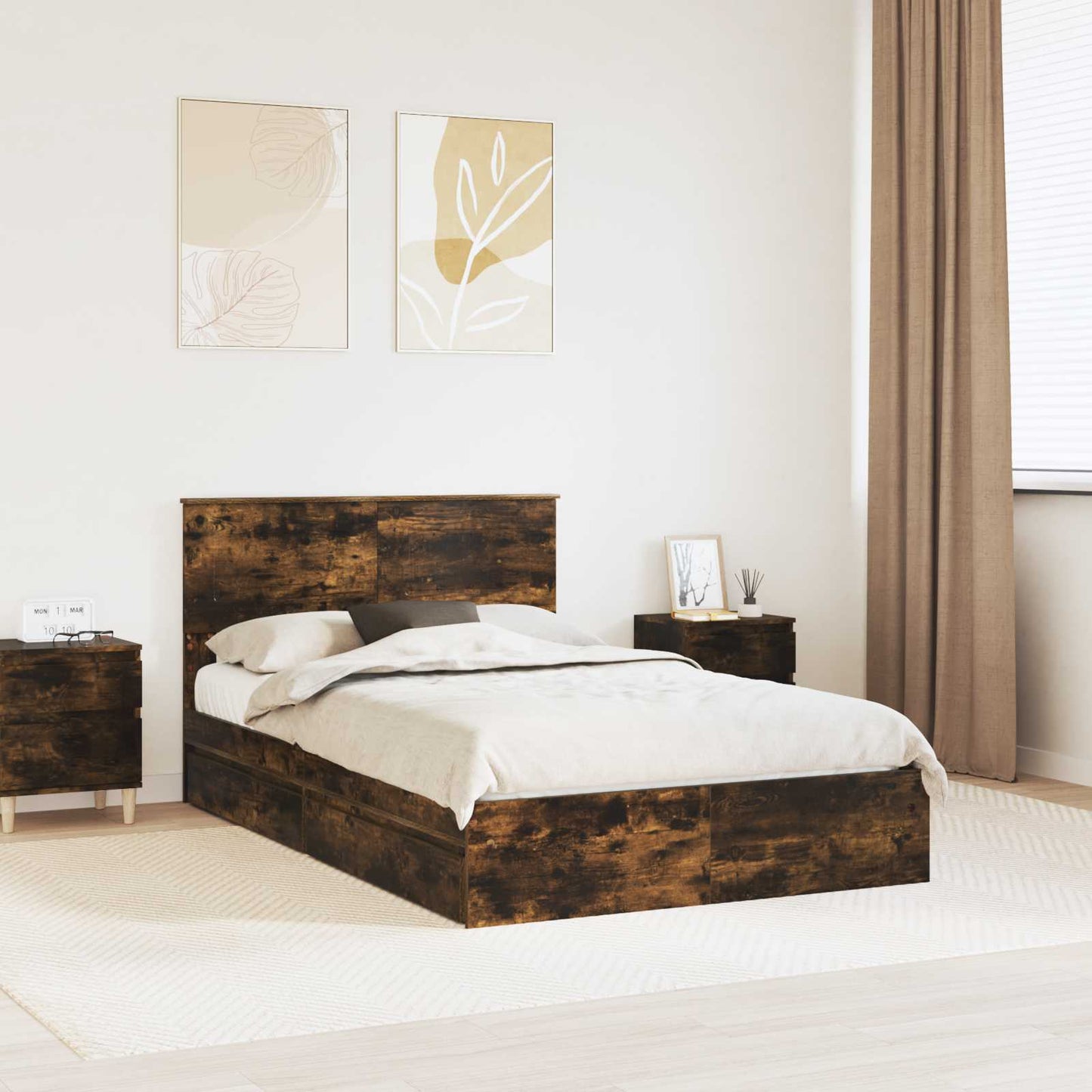 Letto con Contenitore con testiera Rovere fumé 135 x 190 cm | homemem39