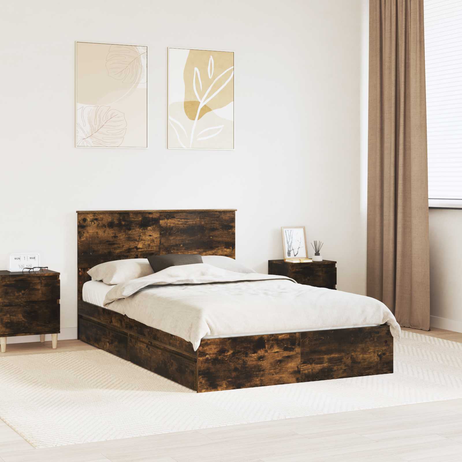 Letto con Contenitore con testiera Rovere fumé 135 x 190 cm | homemem39