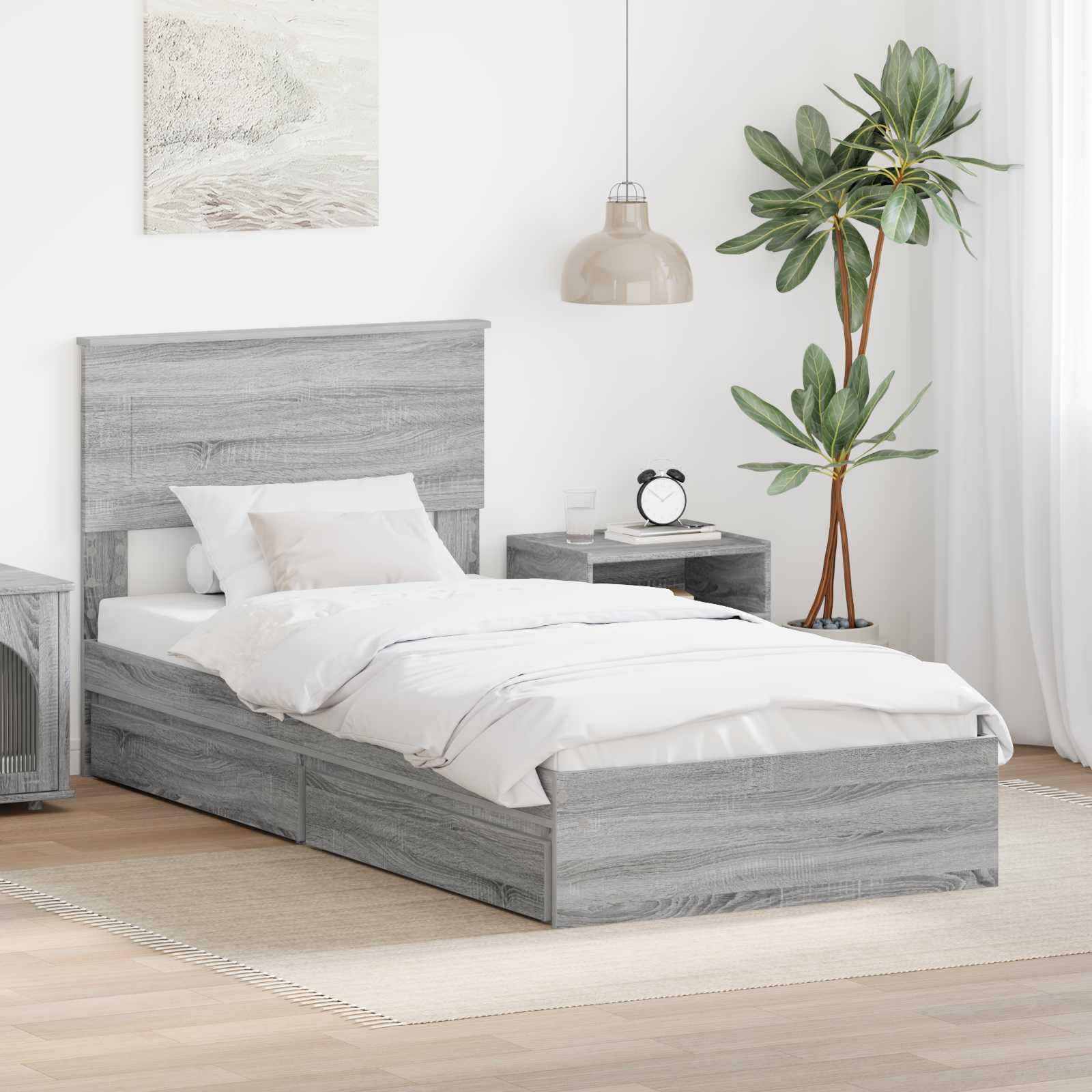 Letto con Contenitore con testiera Grigio Sonoma 100 x 200 cm | homemem39
