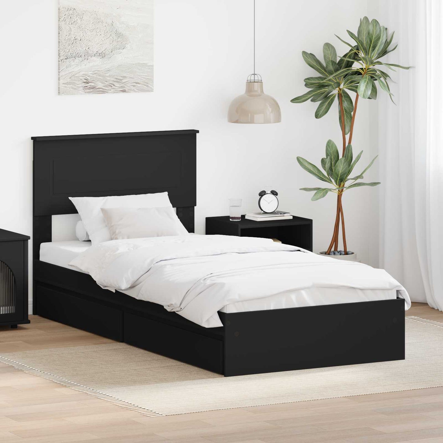 Letto con Contenitore Nero 90 x 190 cm Legno multistrato | homemem39