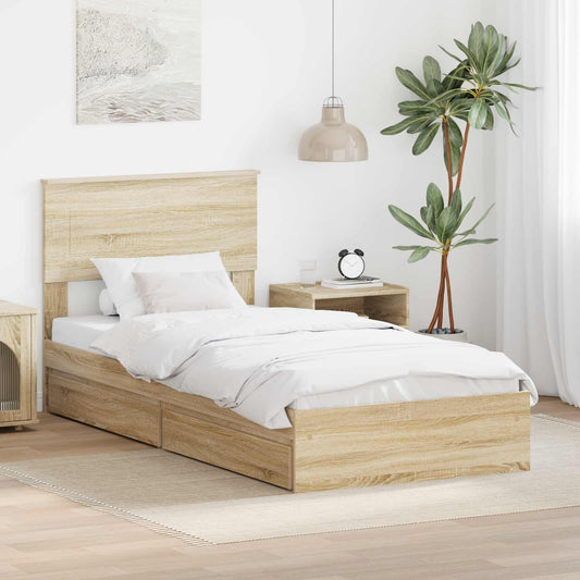 Letto con Contenitore con testiera Rovere Sonoma 90 x 190 cm | homemem39
