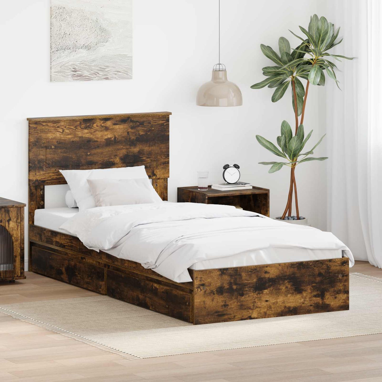Letto con Contenitore Rovere fumé 90 x 190 cm Legno multistrato | homemem39